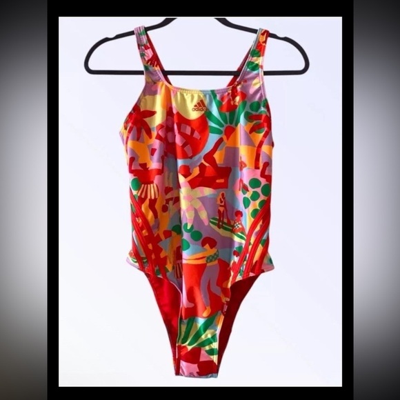NWT ADIDAS x FARM RIO Multicolor One Piece Swimsuit Plus Size 18 Open Back - Picture 2 of 5